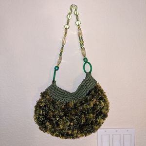 GREEN WOVEN BAG WITH JEWEL BEAD HANDLE